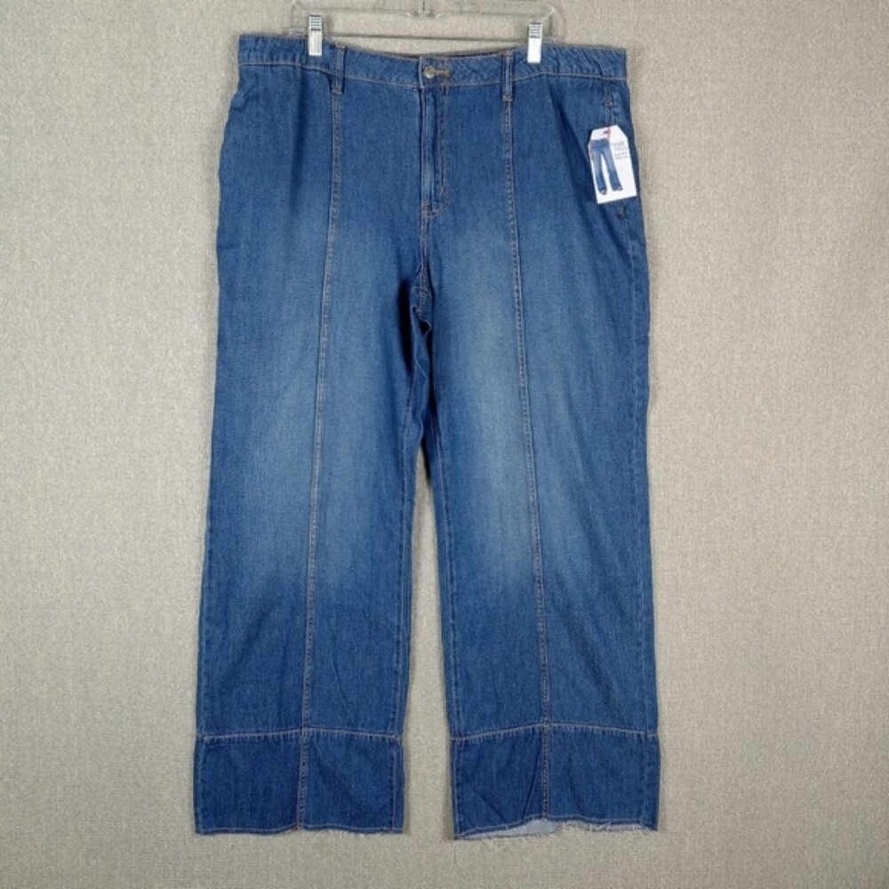 Time and Tru Jeans Size 18 Blue Denim Wide Leg High Rise Full Length Medium Wash